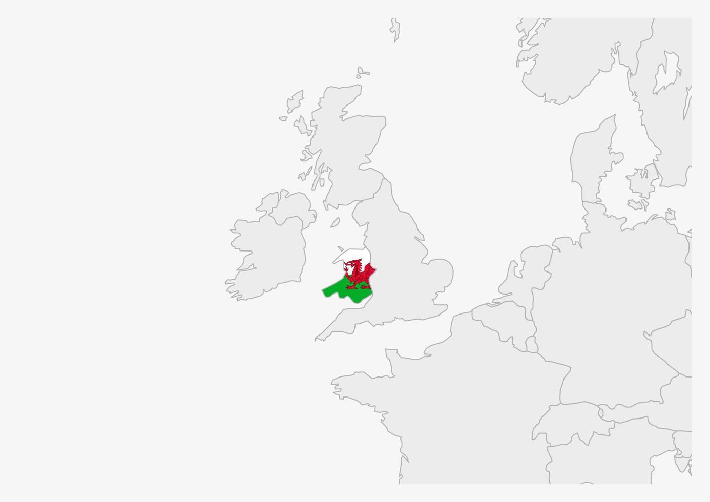 Wales map highlighted in Wales flag colors vector