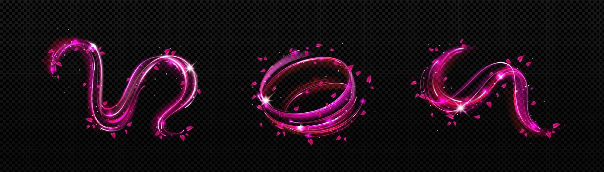 Purple light wave with sparks and leaves, glow vector