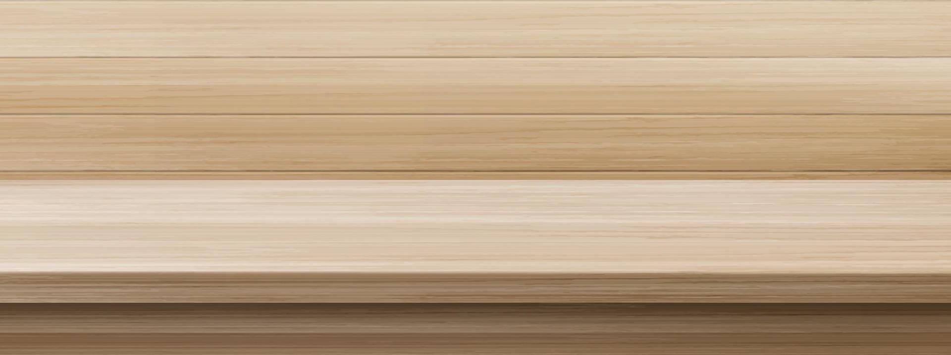 Kitchen wooden table top on plank wall background vector