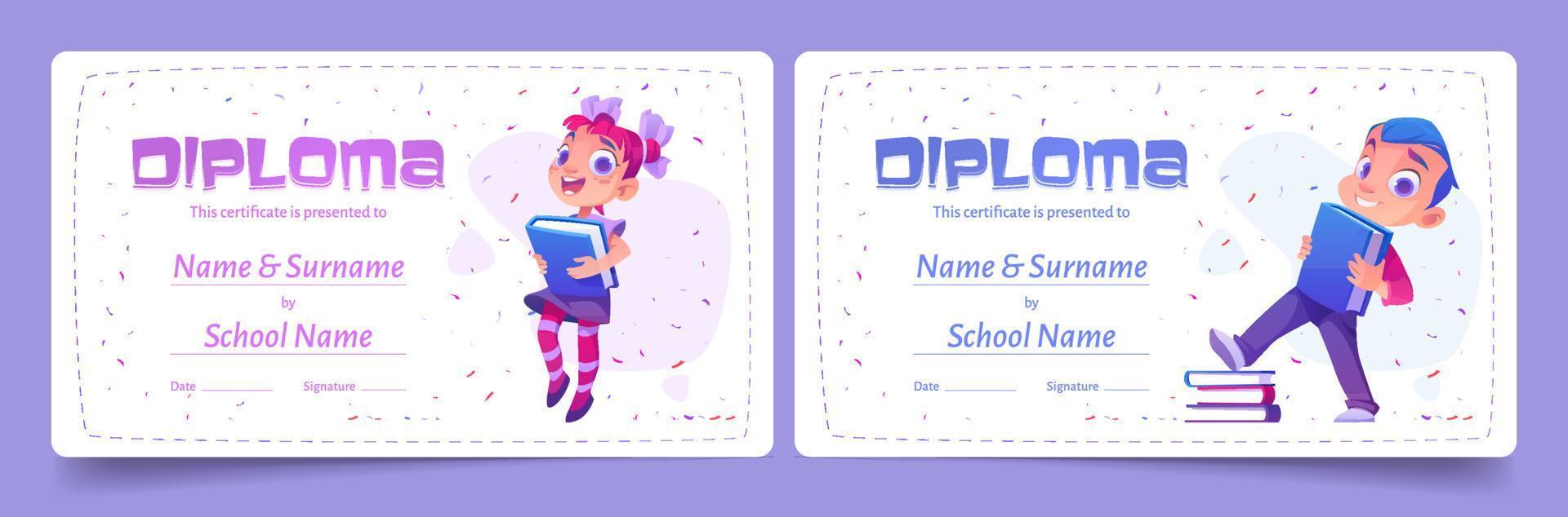 diploma, certificado de educación para niños vector