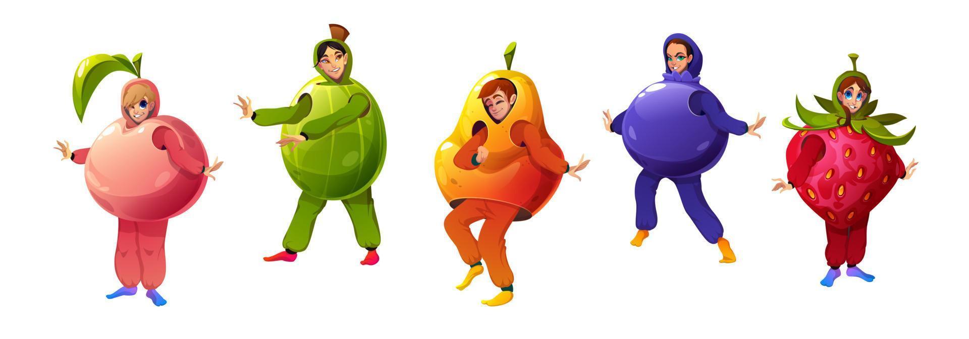 Characters in funny party costumes of fruits vector