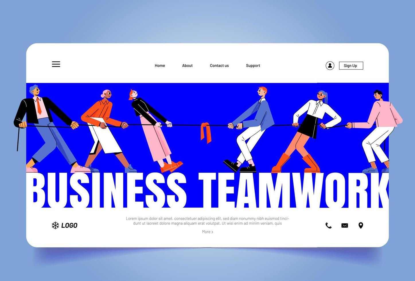 banner de trabajo en equipo de negocios con personas tirando de la cuerda vector