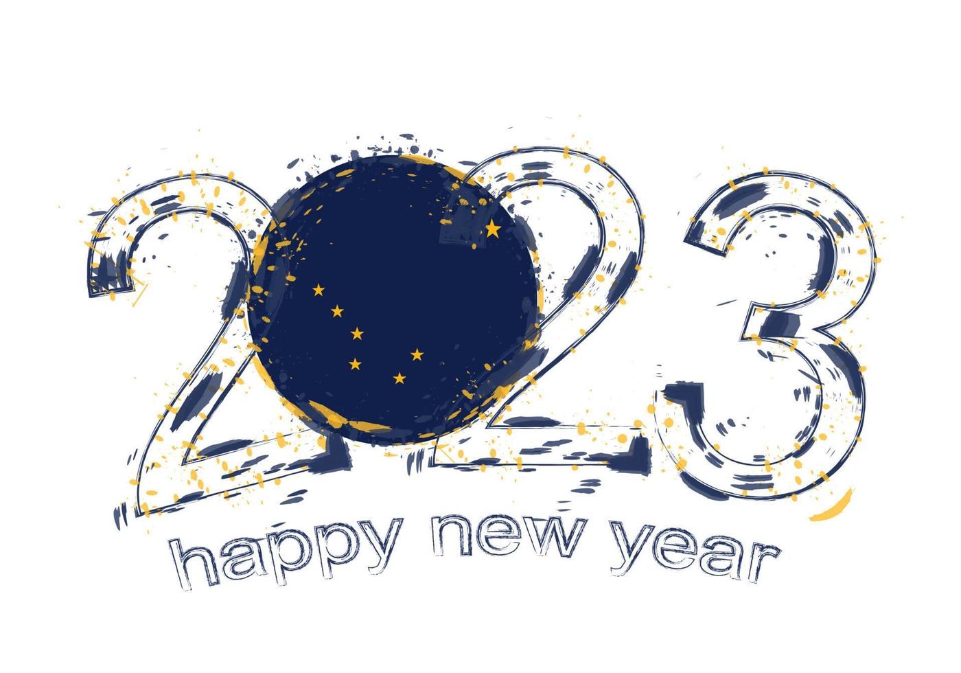 2023 Year in grunge style with flag of Alaska. vector
