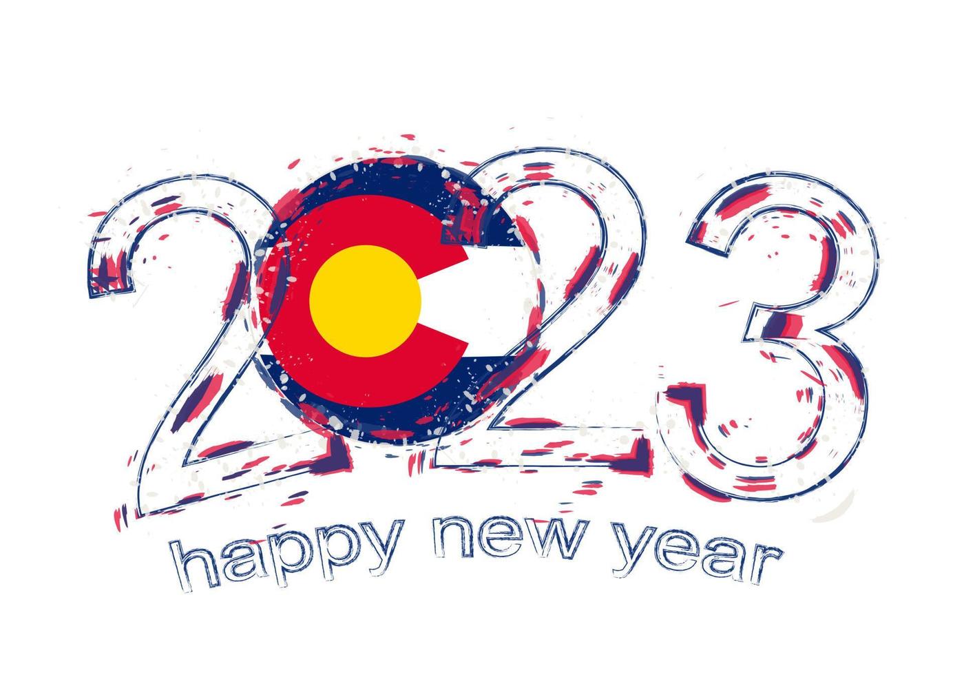 Año 2023 en estilo grunge con bandera de colorado. vector