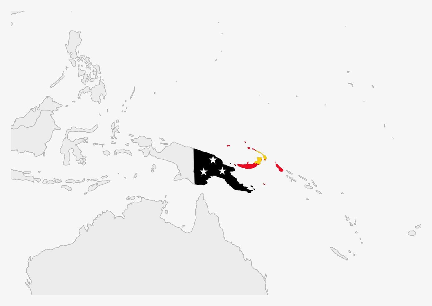 mapa de papua nueva guinea resaltado en los colores de la bandera de papua nueva guinea vector