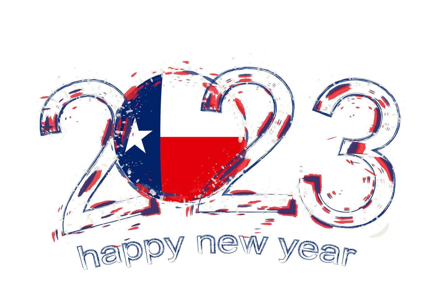 Año 2023 en estilo grunge con bandera de texas. vector