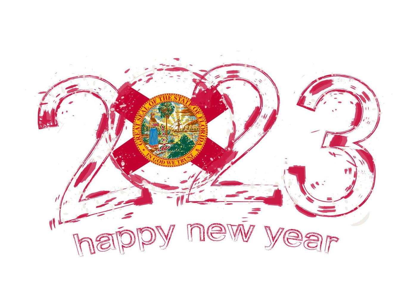 Año 2023 en estilo grunge con bandera de florida. vector