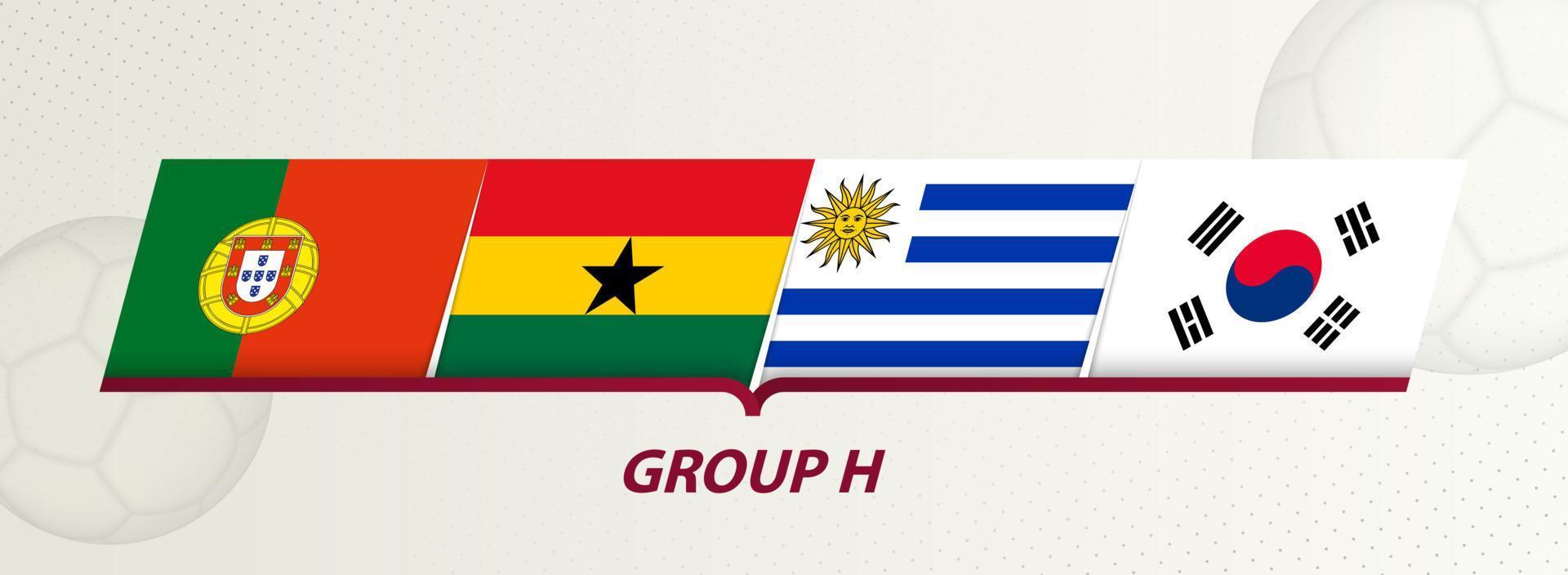 Group H participants of soccer competition on abstract football background. vector