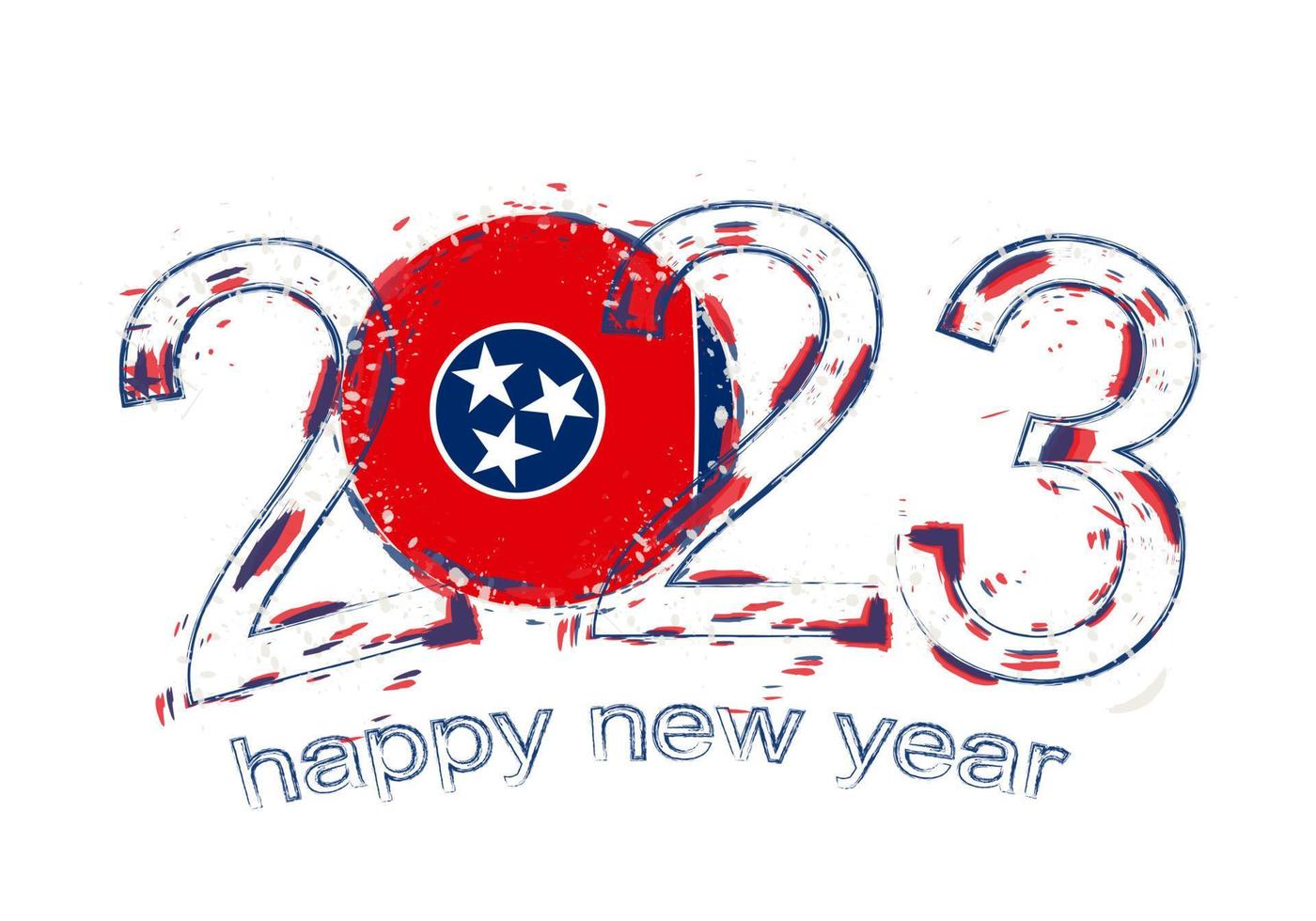 2023 Year in grunge style with flag of Tennessee. vector