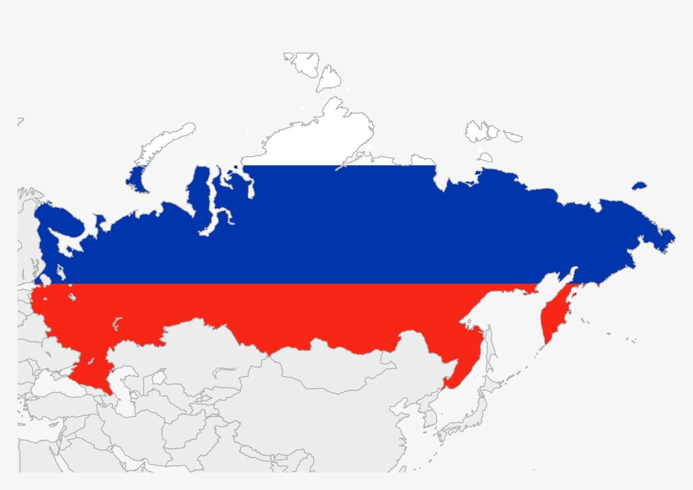 Russia map highlighted in Russia flag colors vector