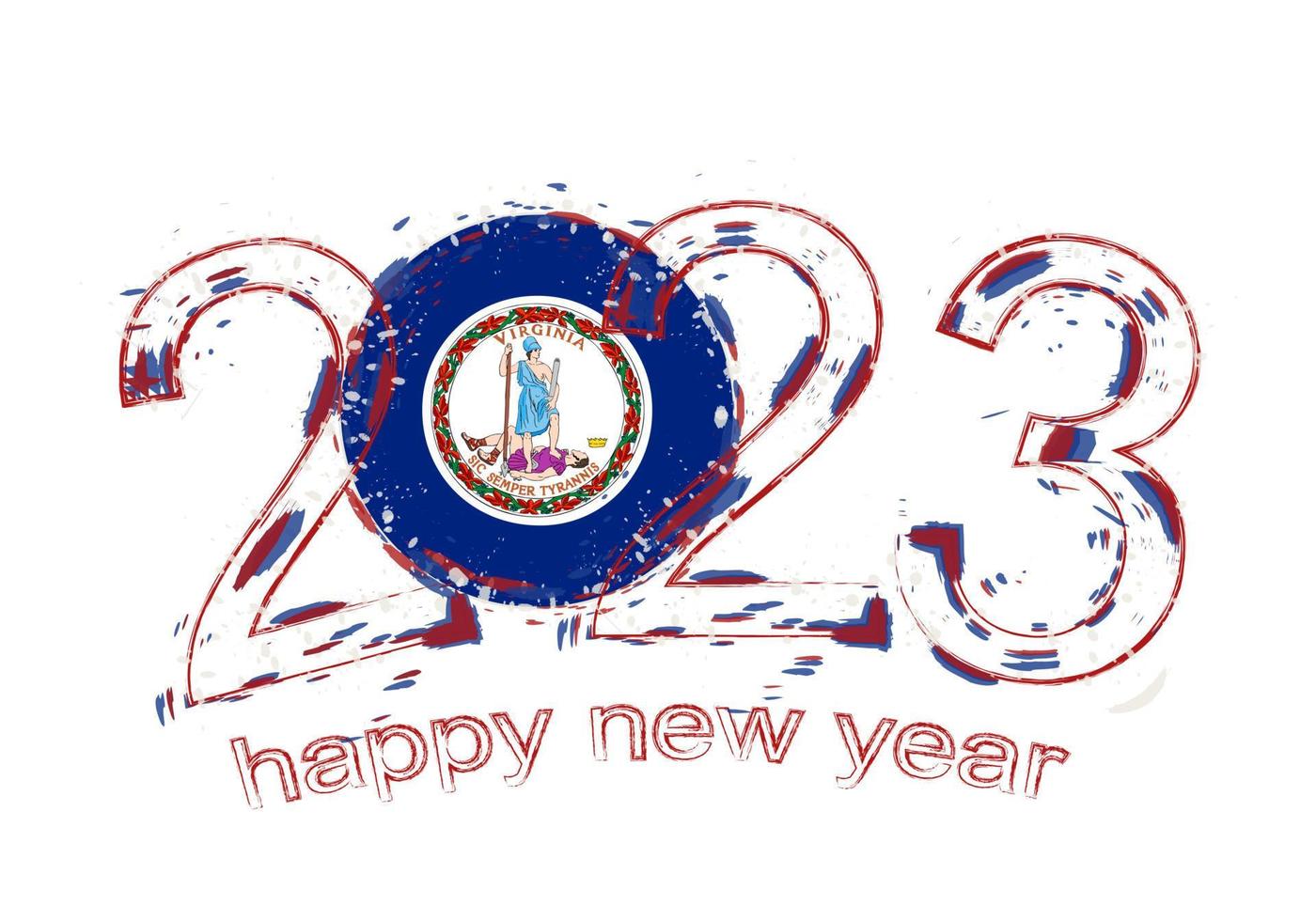 2023 Year in grunge style with flag of Virginia. vector