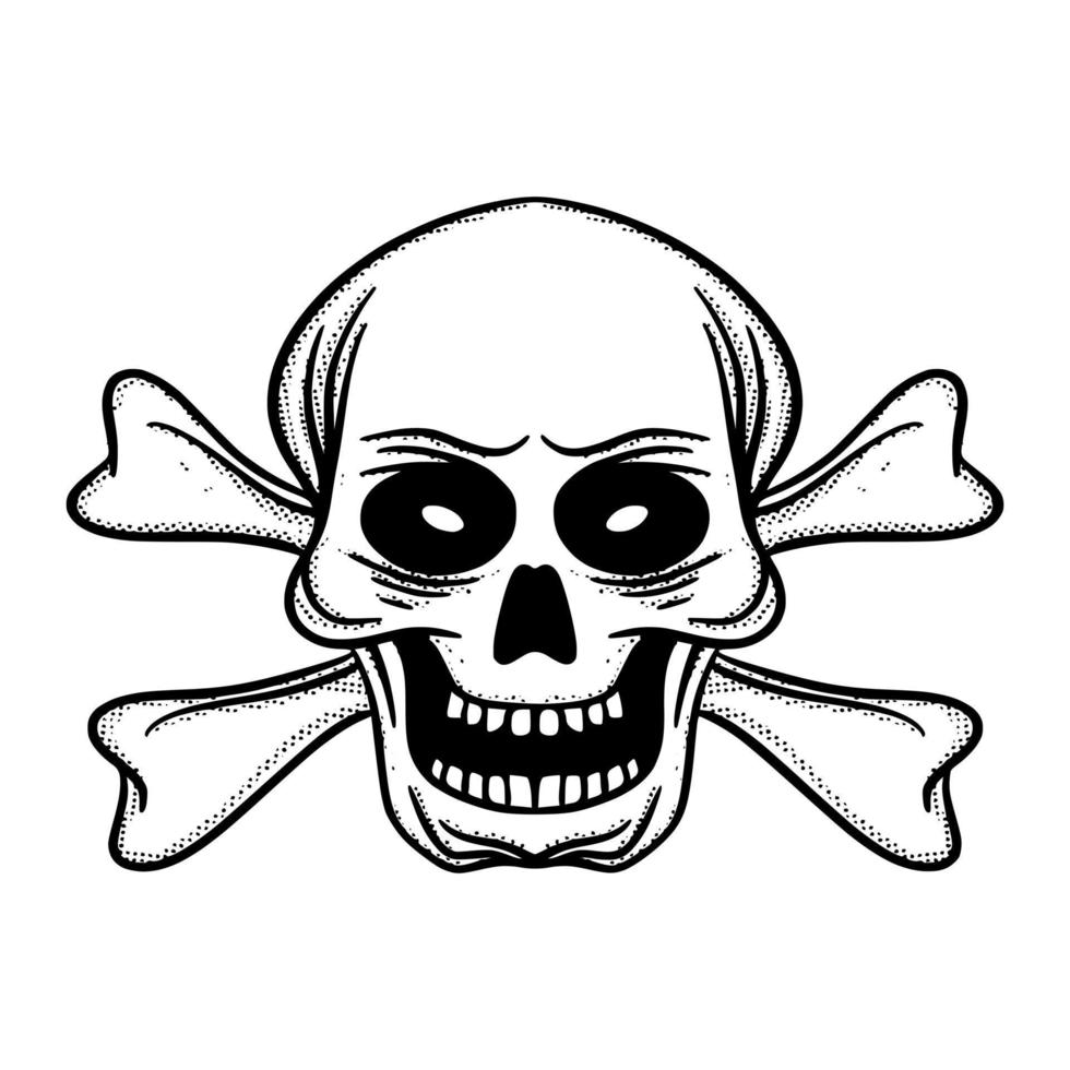 Skull cross Illustration hand drawn cartoon sketch lineart vintage style vector