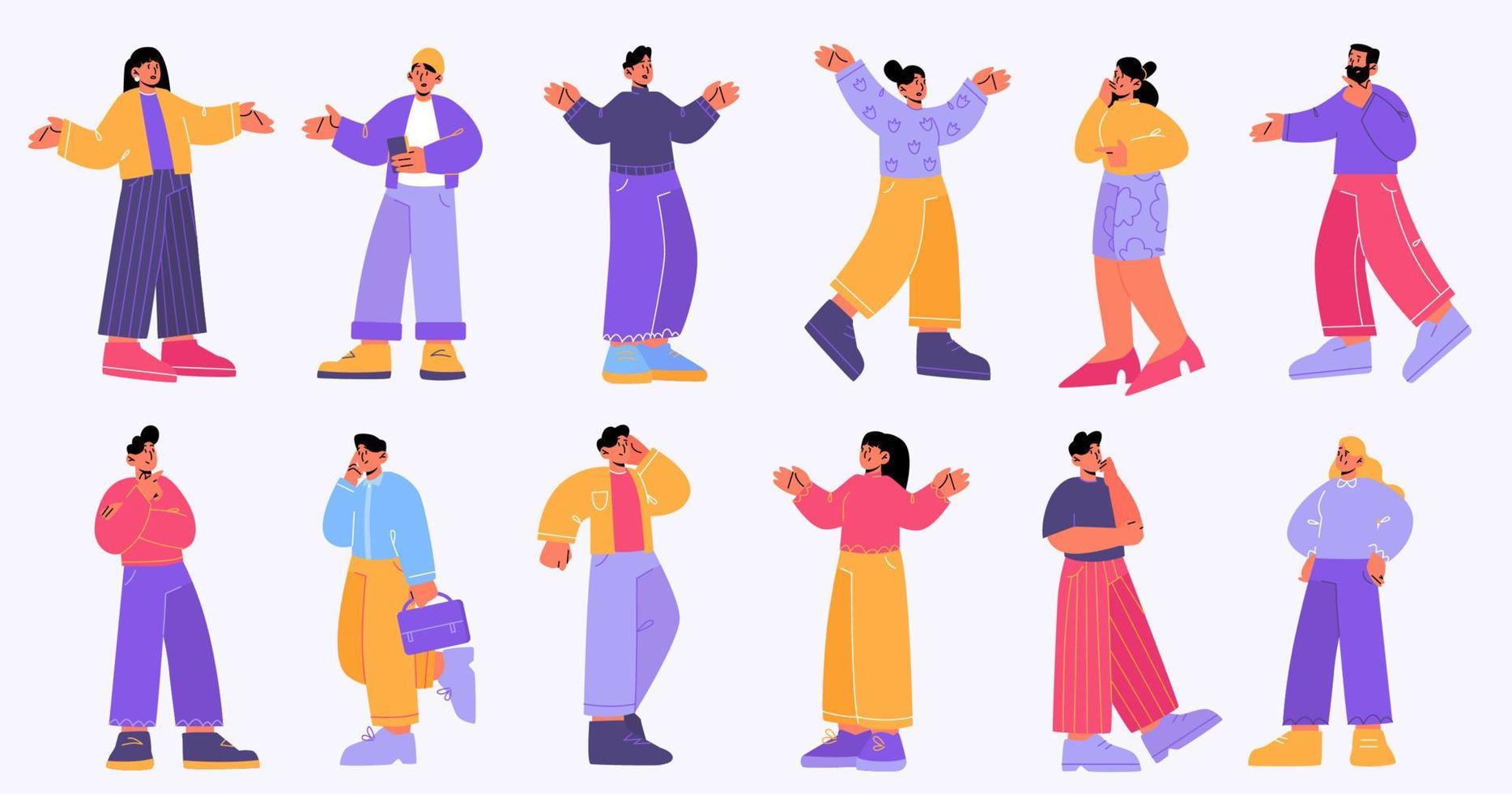 People bewilderment, characters confusion set vector