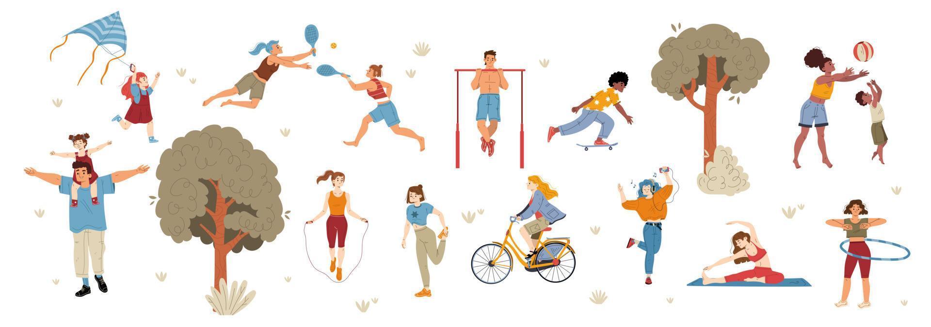 People outdoor activities, characters fun, relax vector