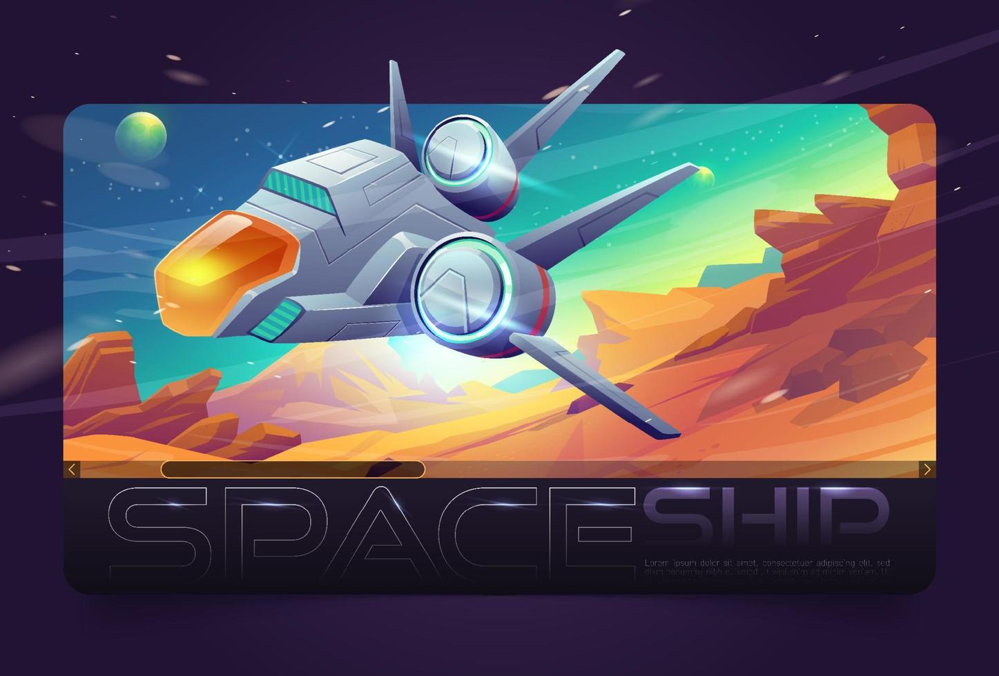 nave espacial de dibujos animados volando fondo de planeta alienígena vector