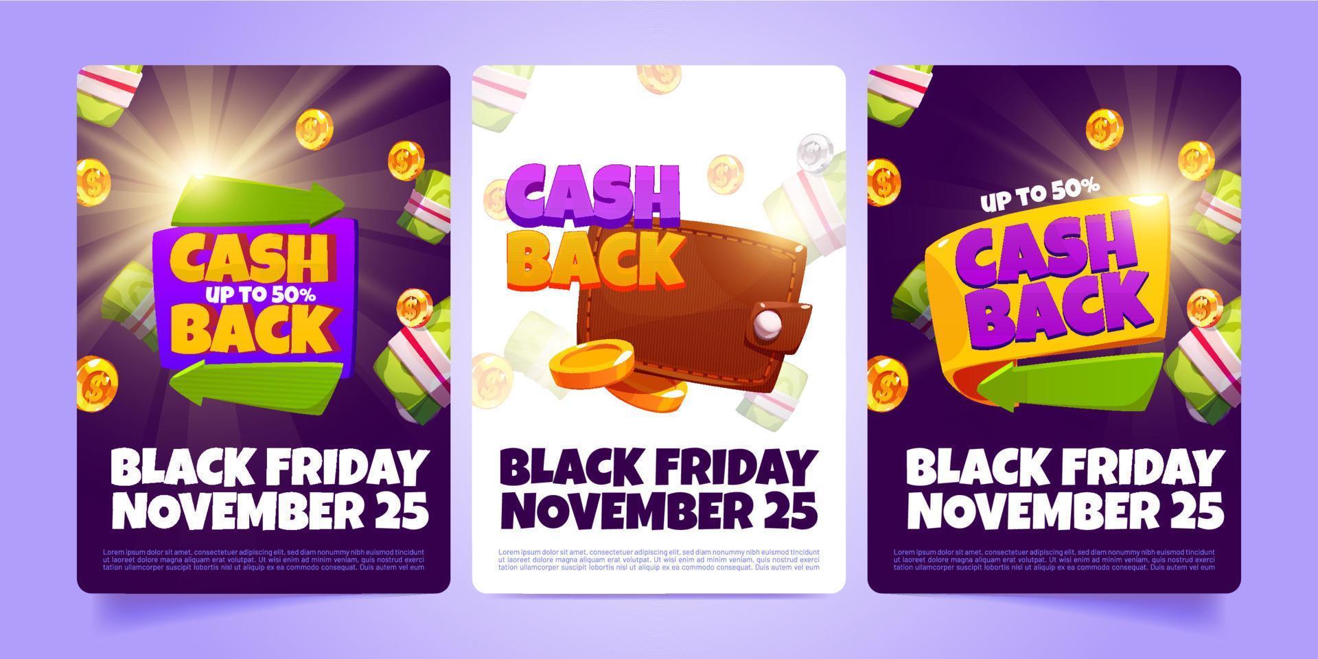 Black friday flyers with cash back offers vector