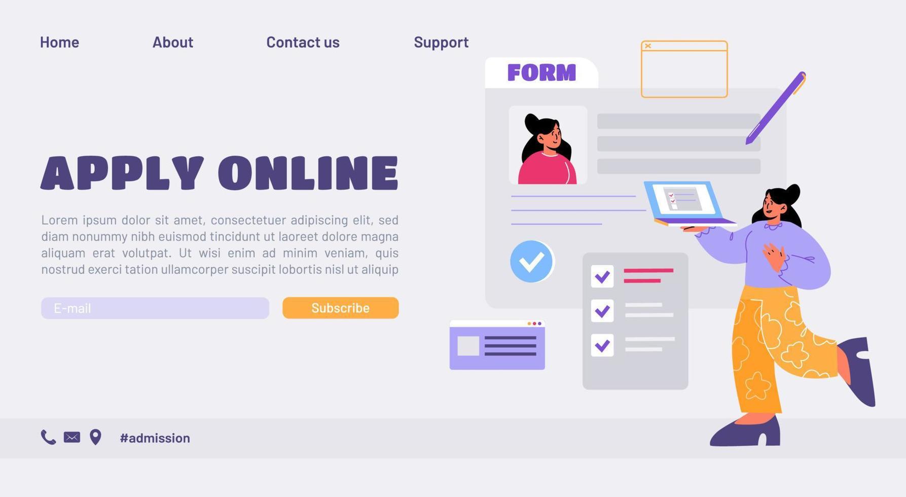 Service of apply online, register form on website vector