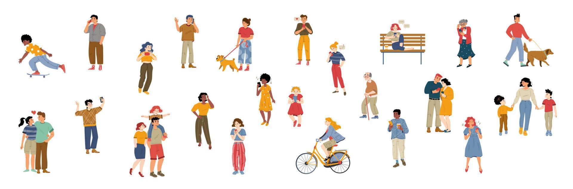 People crowd, group of diverse characters set vector