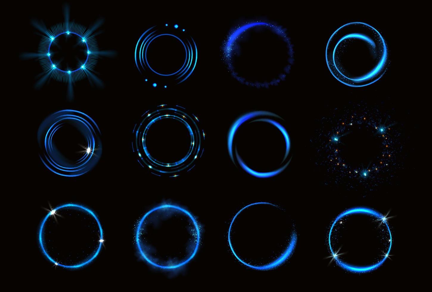 Glowing blue circles with sparkles, round frames vector