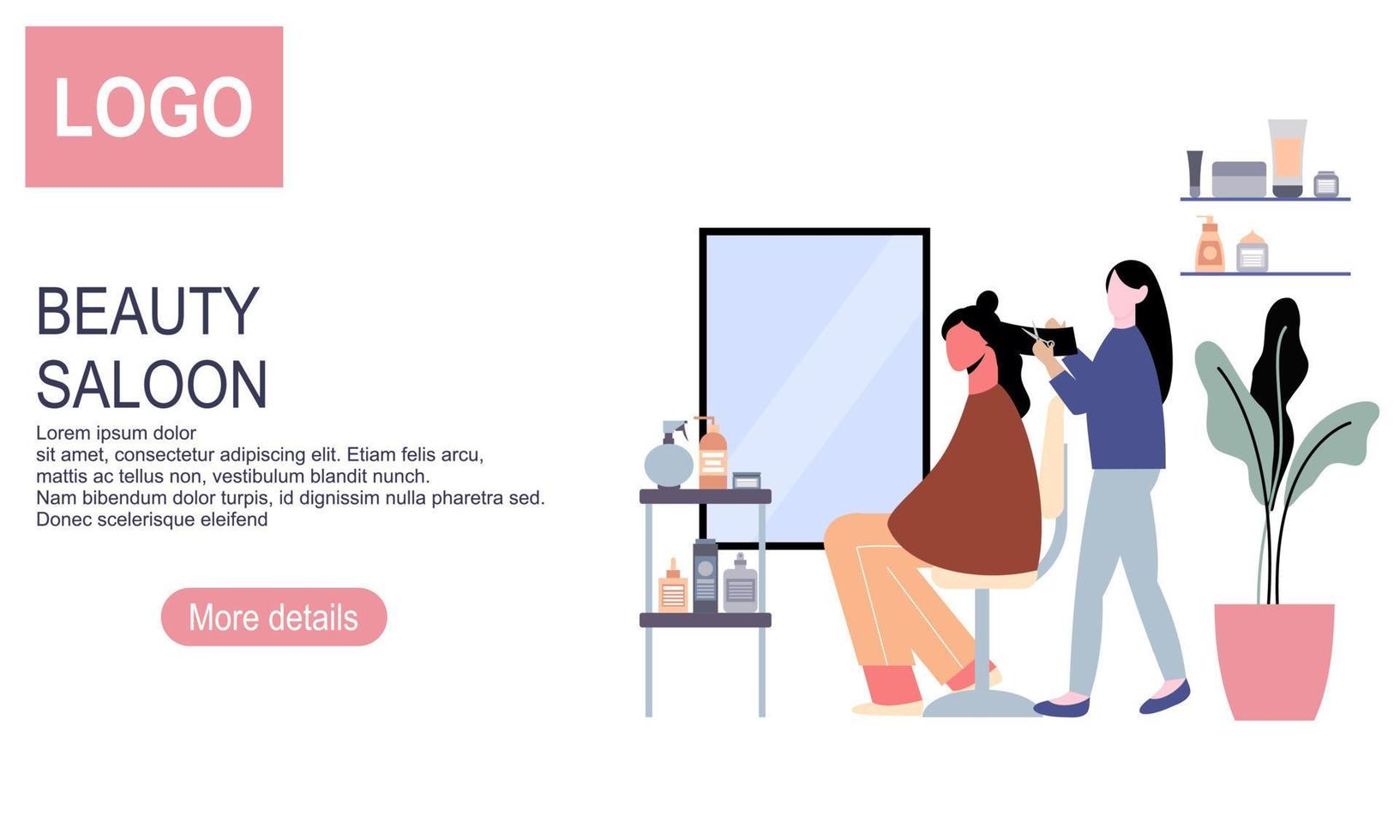 Woman in beauty salon, professional hairdresser and makeup artist people illustration. Beautiful gir vector