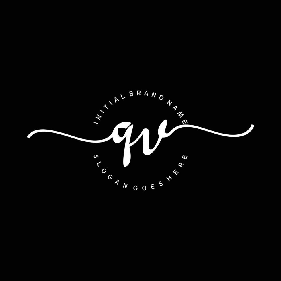 Initial QV handwriting logo template vector