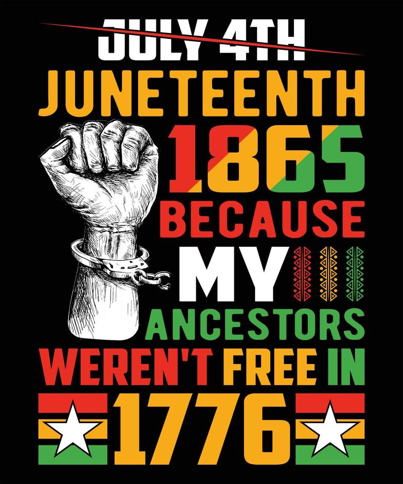 diecinueveavo día historia negra cultura de la igualdad independencia afroamericana diseño de camiseta vector