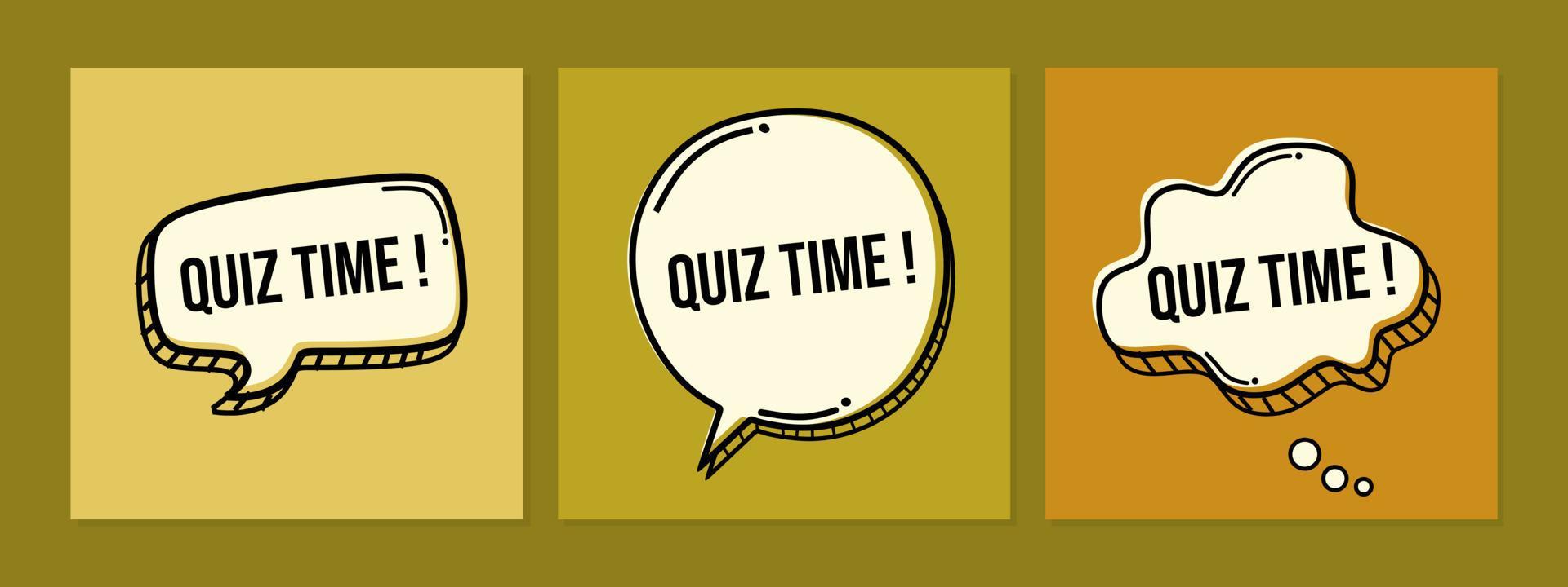 set of chat bubbles with quiz time text. flat design for give away