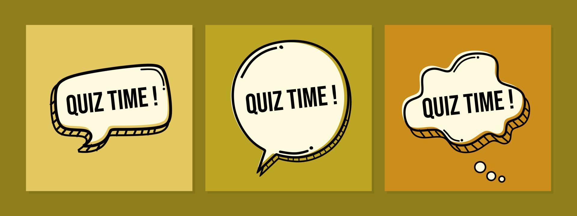 set of chat bubbles with quiz time text. flat design for give away, discount advertising banners. vector