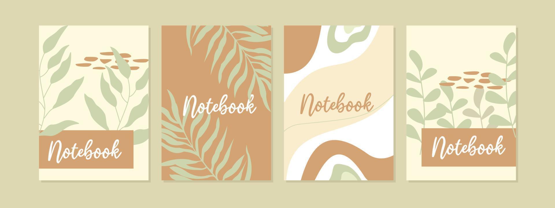 set of notebook page covers with hand drawn leaf elements.Universal abstract layouts. Applicable for notebooks, planners, brochures, books, catalogs vector