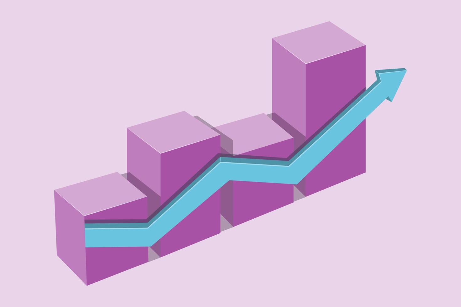 Vector de gráfico 3d con una tendencia alcista en púrpura y azul