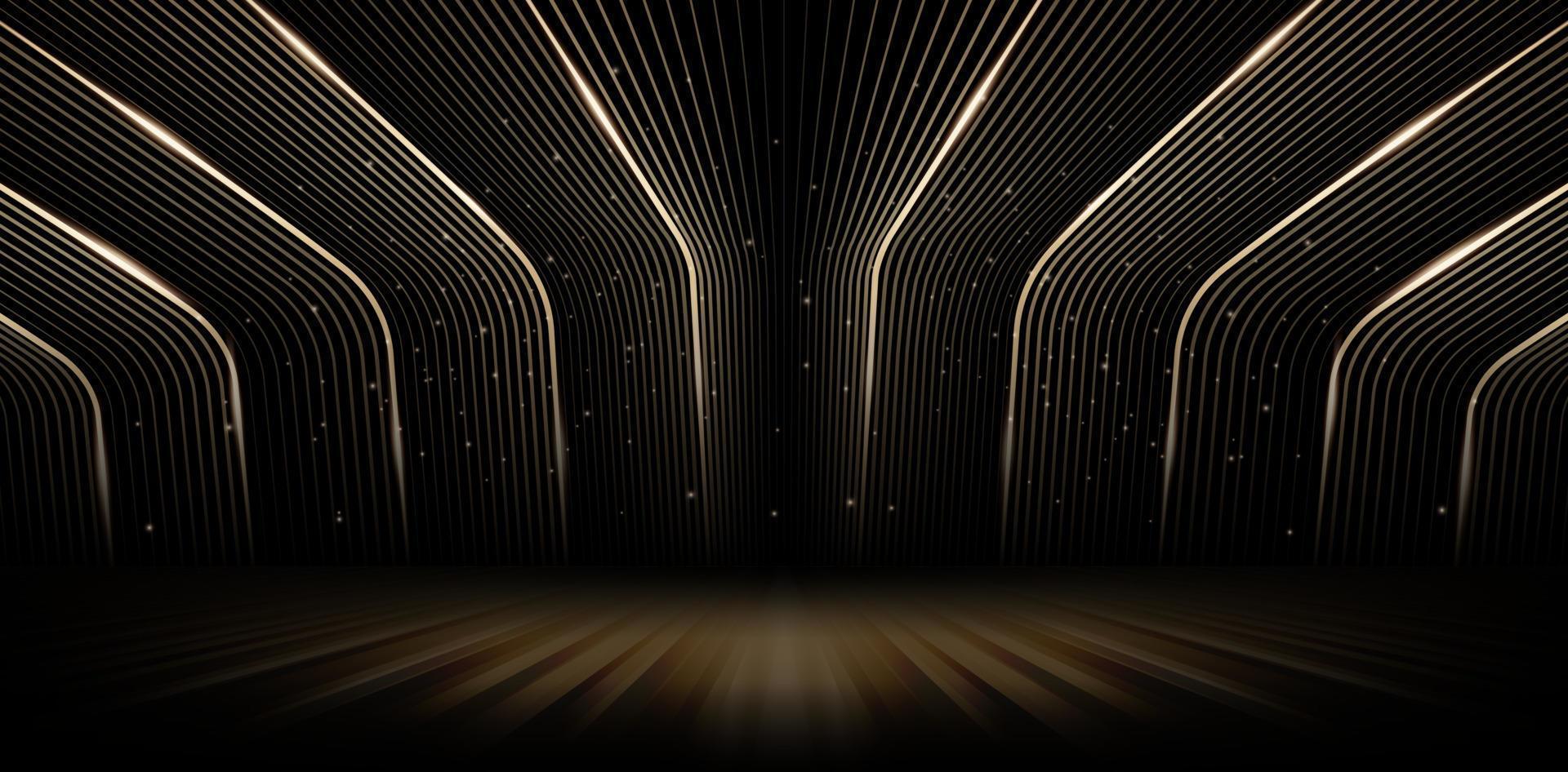 Rounded curve golden line dark tunnel of lights for ecommerce signs retail shopping, advertisement business agency, ads campaign marketing, email newsletter, landing pages, creative header, billboard vector