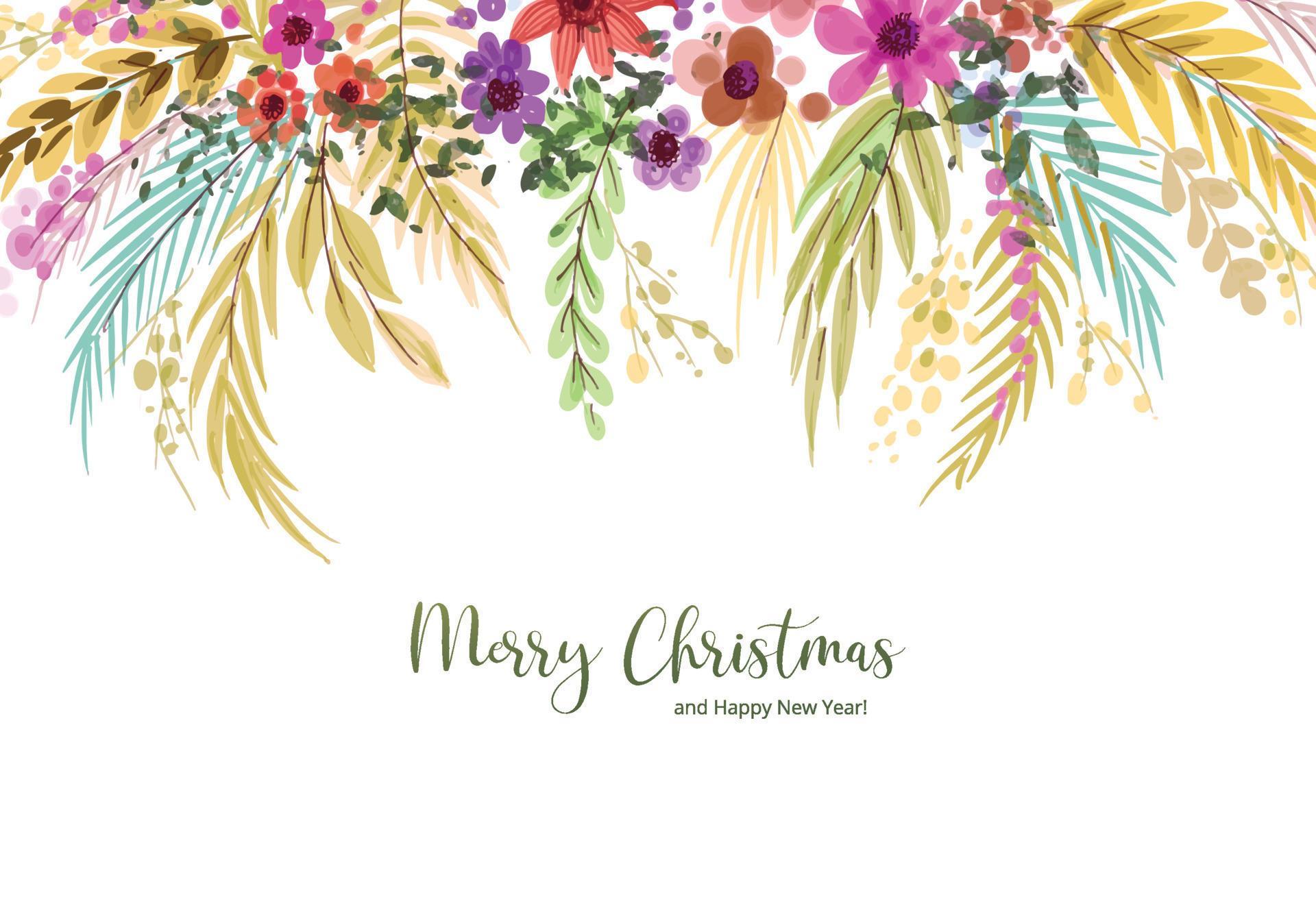 Decorative watercolor christmas card background with leaves and flowers