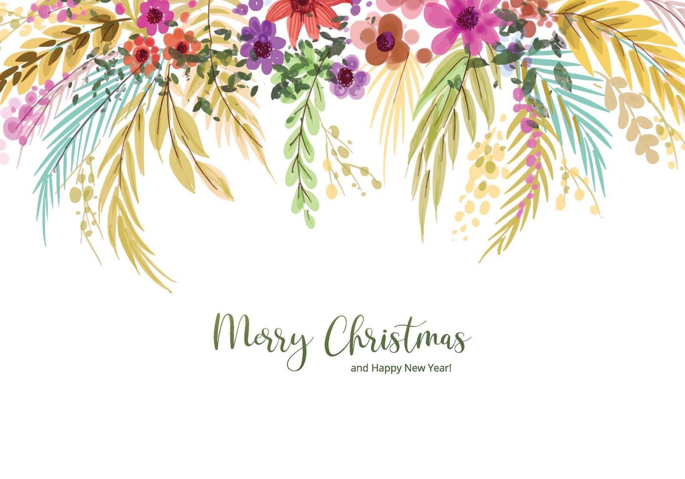 fondo de tarjeta de navidad acuarela decorativa con diseño de hojas y flores vector