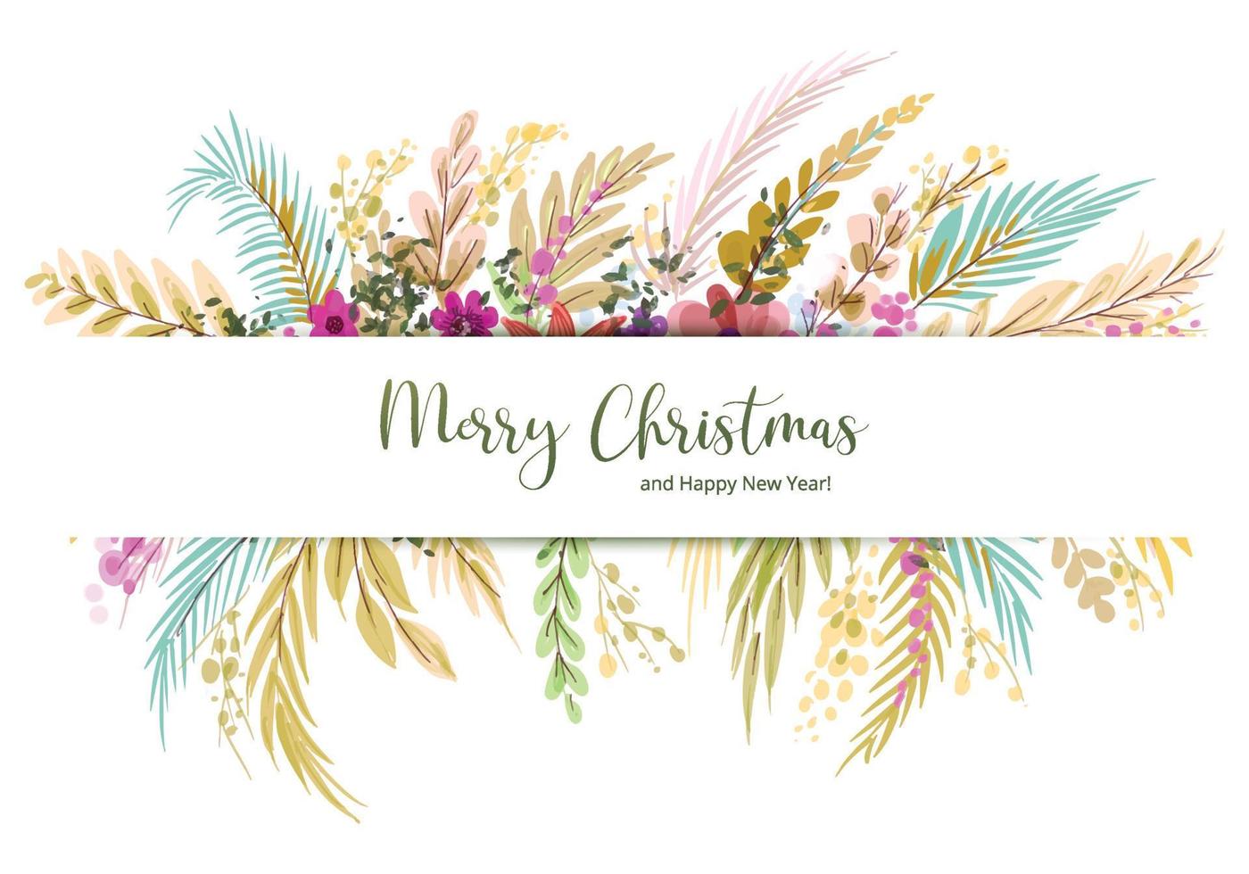 Decorative watercolor christmas card background with leaves and flowers design vector