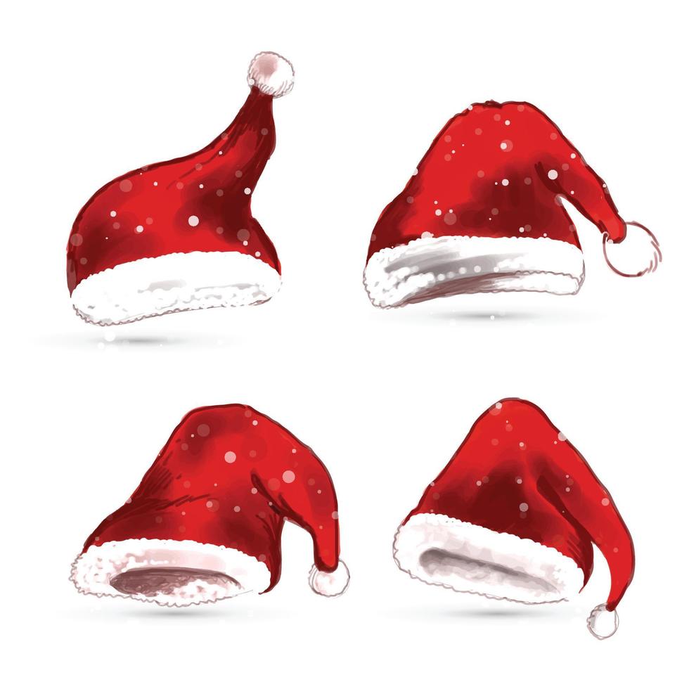 Elegant santa claus hat set on white background vector