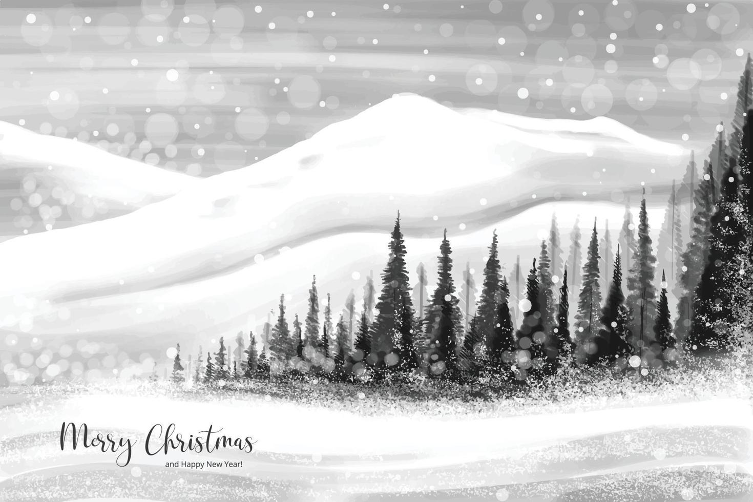 Winter landscape with falling christmas snow and tree holiday card background vector