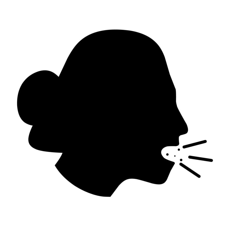 Vector illustration of woman coughing icon. Head silhouette design concept of sneezing, cold, flu, infectious disease. Isolated on a white background. Good for infectious disease logos due to viruses.