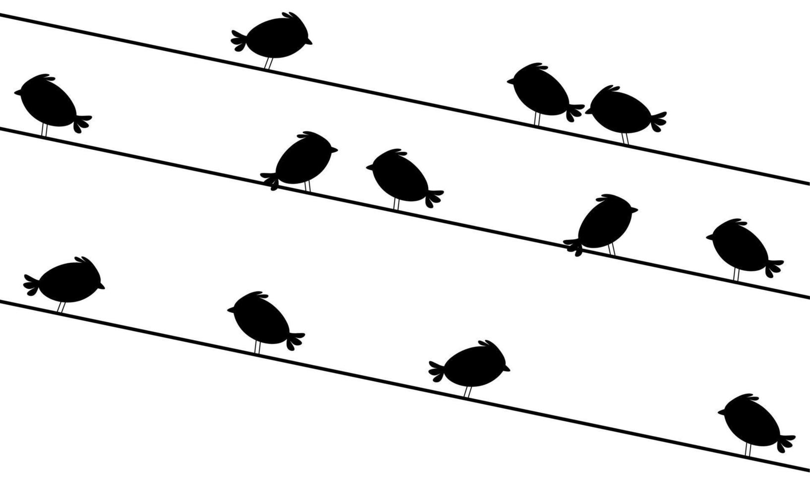 Silhouette of flock of birds on cable. Concept of a group of black birds perched on a cable. Isolated on a white background. Great for bird web logos vector