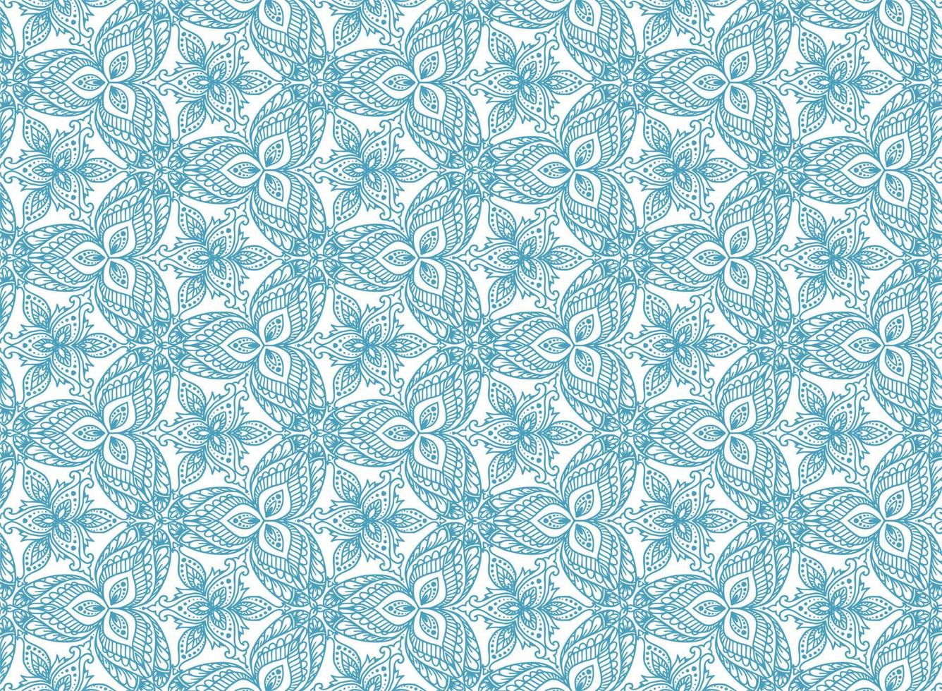 Decorative ethnic floral seamless blue pattern background vector