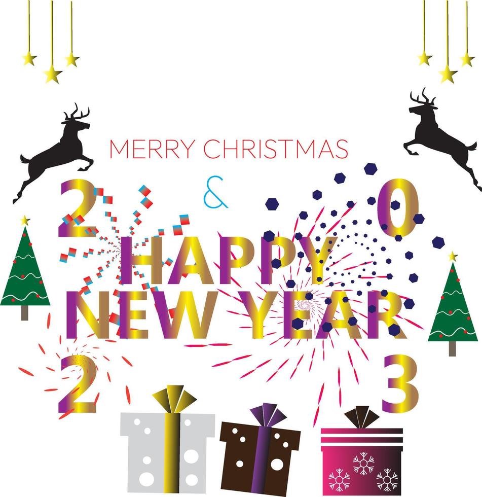 Abstract christmas and new year background with fir tree, gifts and reindeer. vector