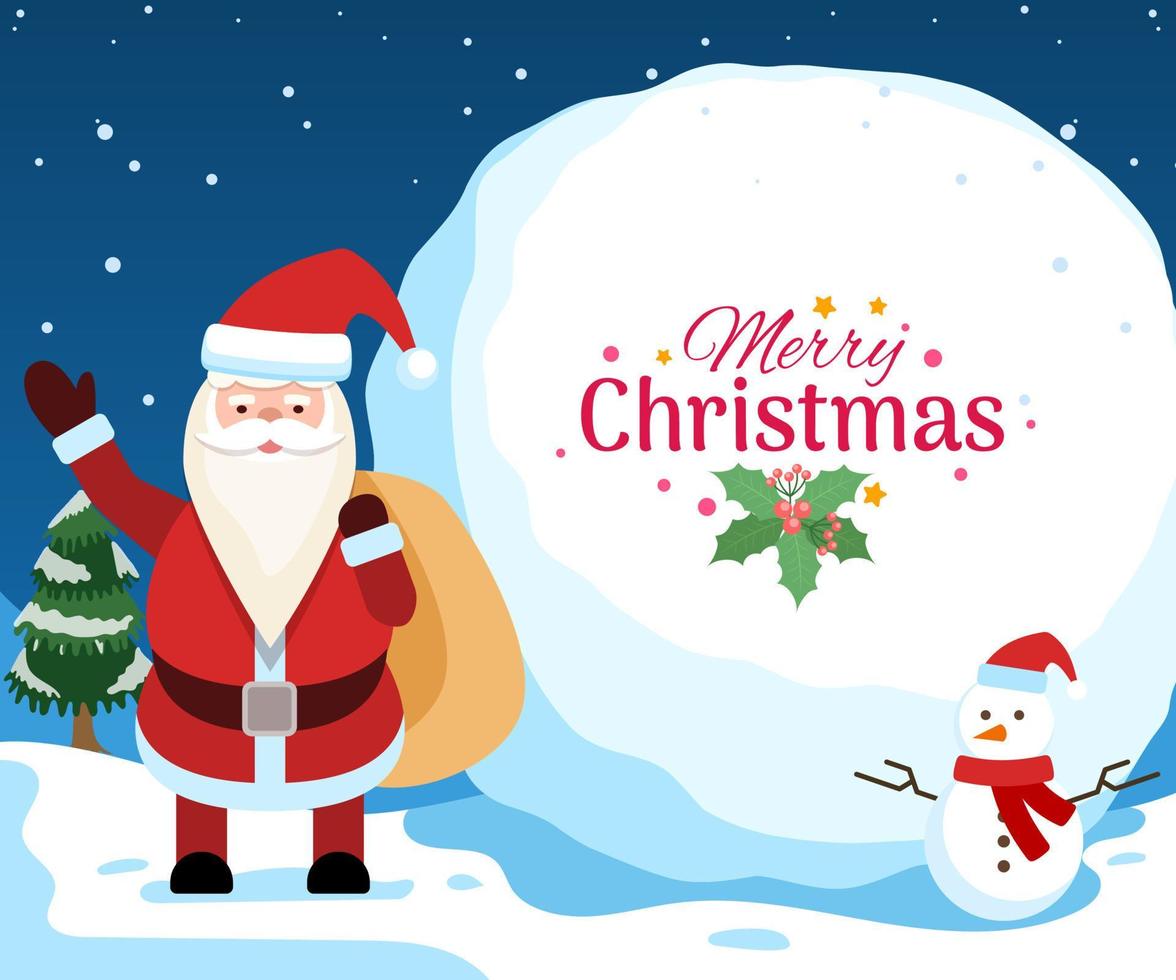 Christmas greeting poster with Santa and snowman vector