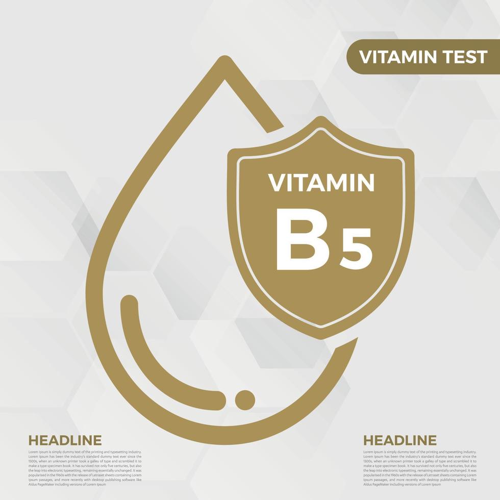 Vitamin B5 icon Logo Golden Drop Shield Protection, Medical background heath Vector illustration