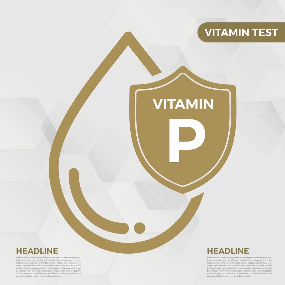 Vitamin P icon Logo Golden Drop Shield Protection, Medical background heath Vector illustration