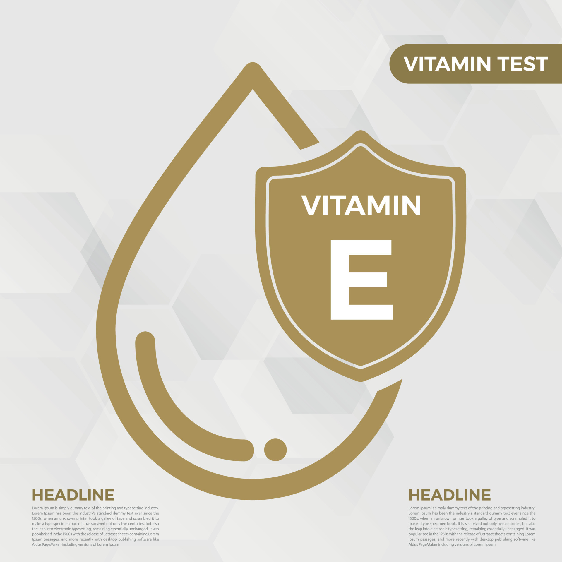 Vitamin E icon Logo Golden Drop Shield Protection, Medical background