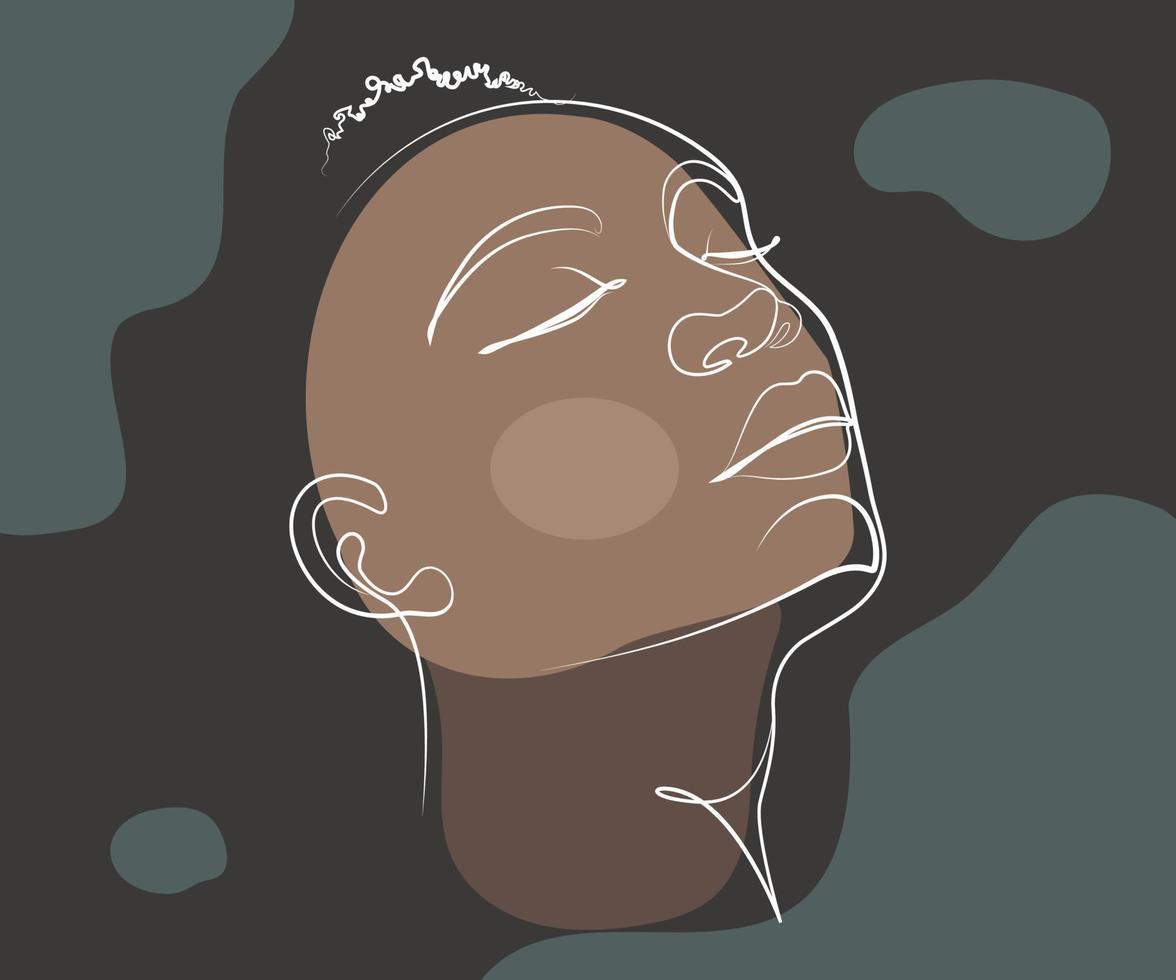 Modern line art face drawing with dark pastel colors, Contemporary female face, Hand drawn outline trendy illustration, Continuous line, minimalistic concept vector