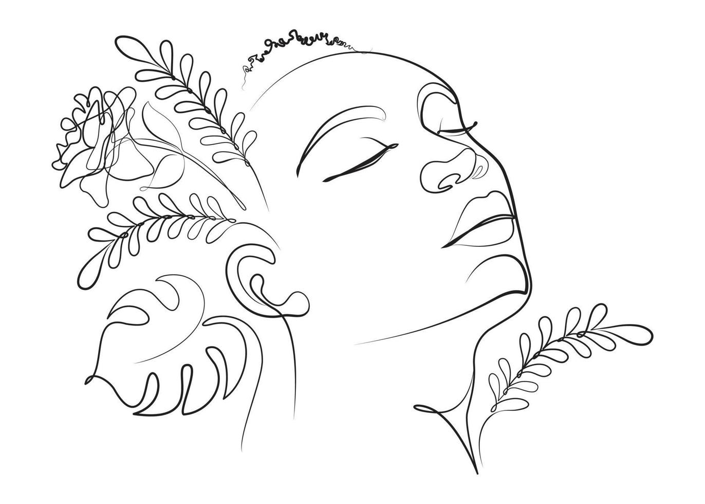 Modern line art face drawing, Contemporary female face, Hand drawn outline trendy illustration, Continuous line, minimalistic concept vector