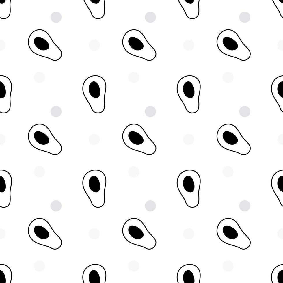 Doodle black and white outline with transparent background, avocados seamless pattern. vector
