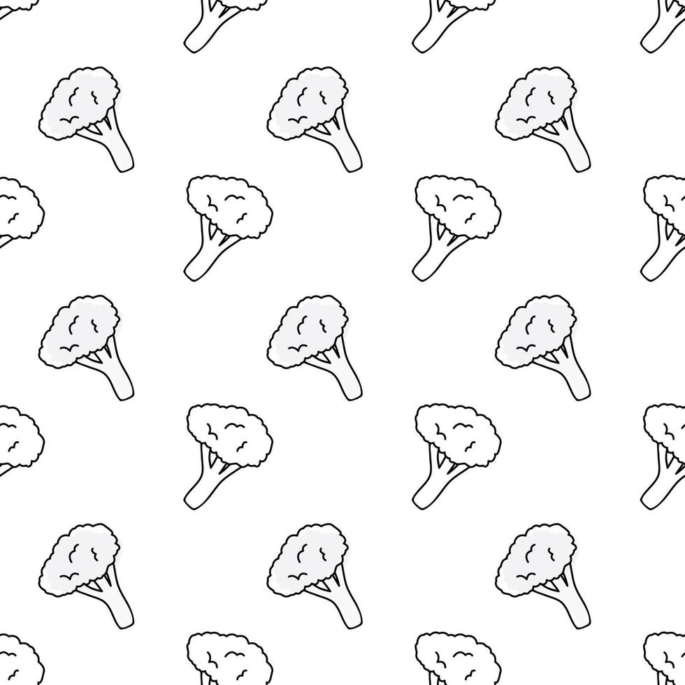 Doodle black and white outline with transparent background, broccolis seamless pattern. vector