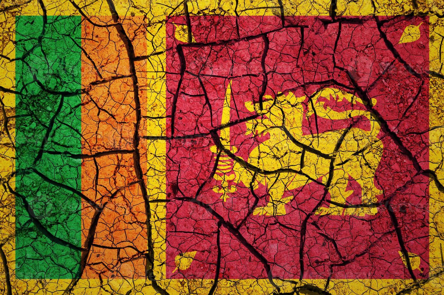 Dry soil pattern on the flag of Sri Lanka. Country with drought concept. Water problem. Dry cracked earth country. photo