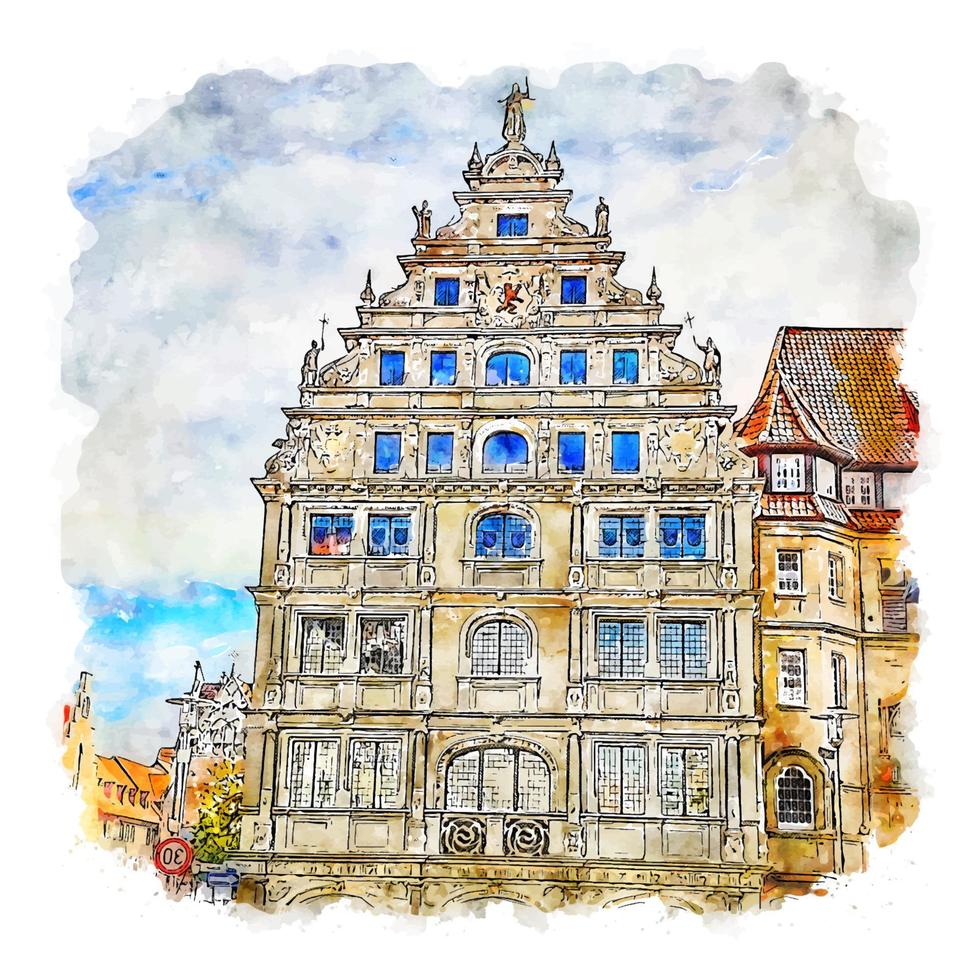 Braunschweig Germany Watercolor sketch hand drawn illustration vector